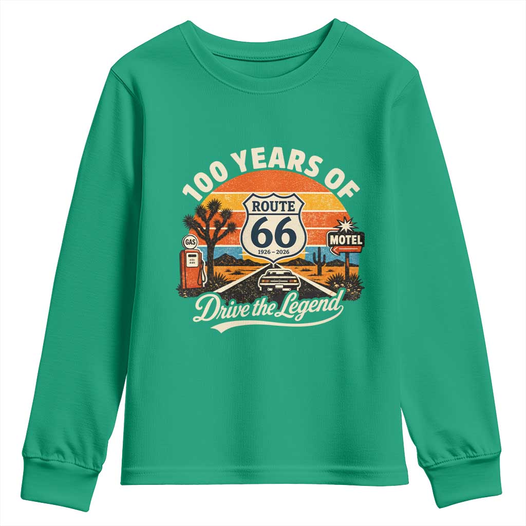 Vintage Highway 66 100th Anniversary 2026 Americana Road Trip Souvenir Youth Sweatshirt