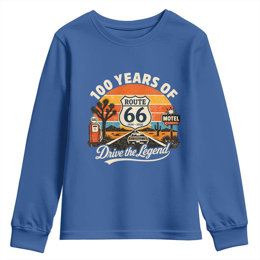 Vintage Highway 66 100th Anniversary 2026 Americana Road Trip Souvenir Youth Sweatshirt