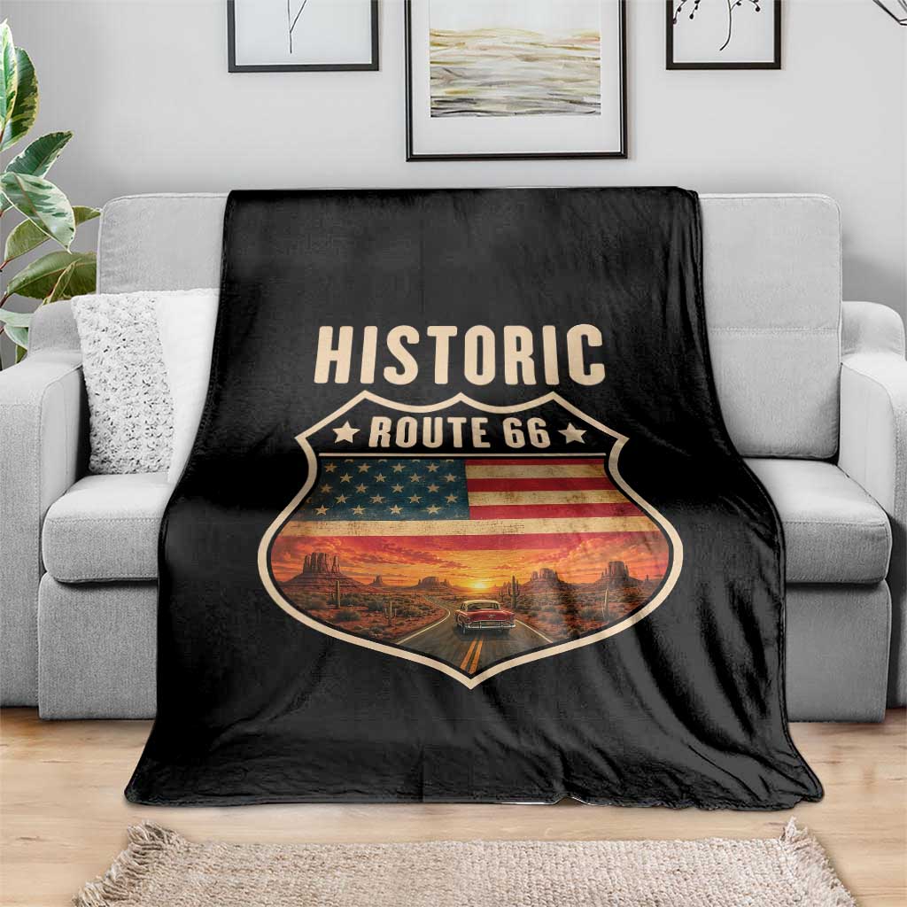 Historic Highway 66 Throw Blanket Vintage American Road Sign Americana Road Trip