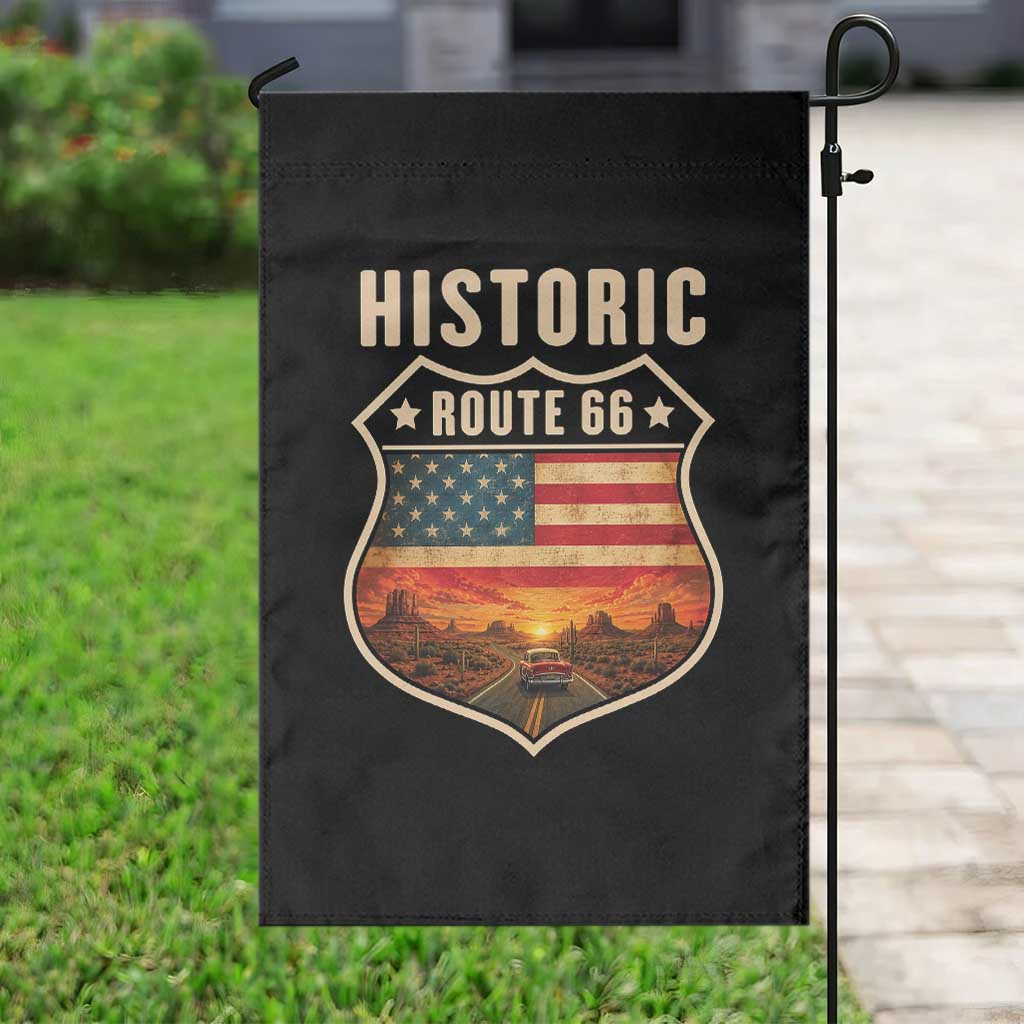 Historic Highway 66 Garden Flag Vintage American Road Sign Americana Road Trip