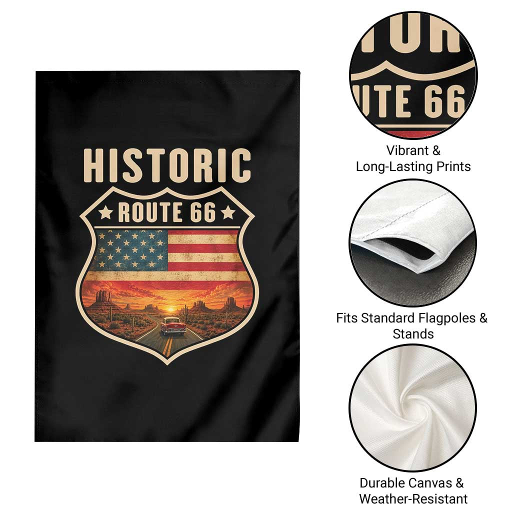 Historic Highway 66 Garden Flag Vintage American Road Sign Americana Road Trip