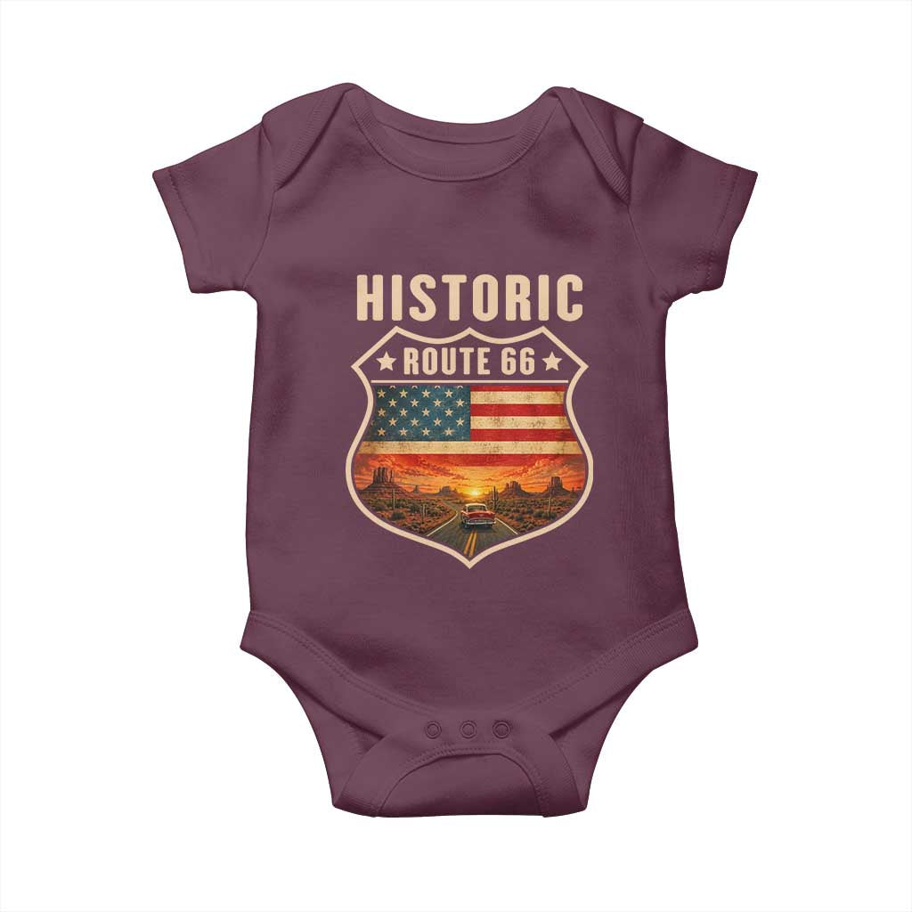 Historic Highway 66 Baby Onesie Vintage American Road Sign Americana Road Trip