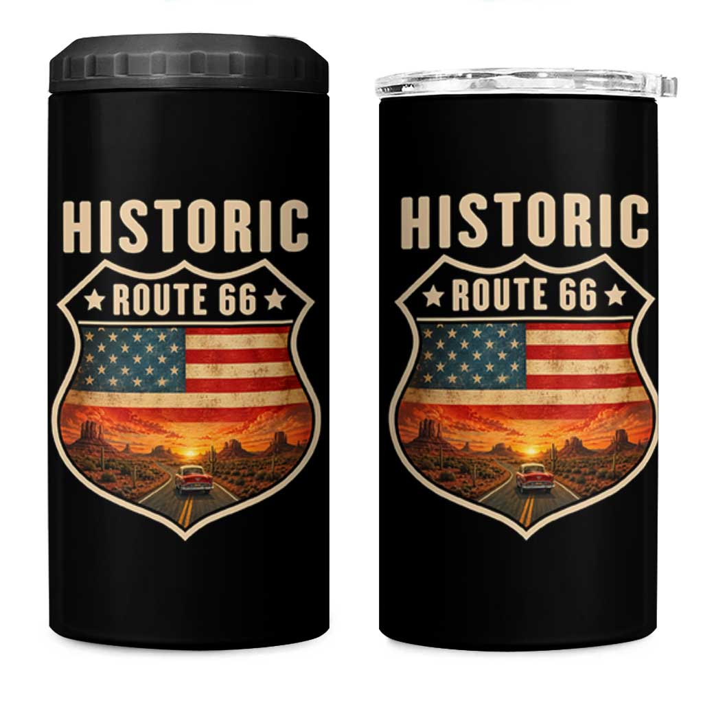 Historic Highway 66 4 in 1 Can Cooler Tumbler Vintage American Road Sign Americana Road Trip