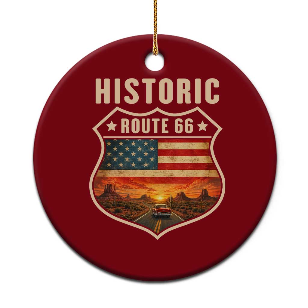 Historic Highway 66 Ceramic Ornament Vintage American Road Sign Americana Road Trip