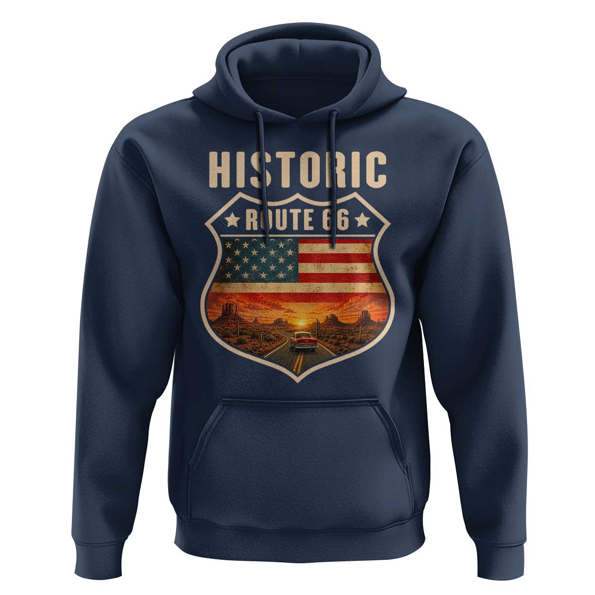 Historic Highway 66 Hoodie Vintage American Road Sign Americana Road Trip
