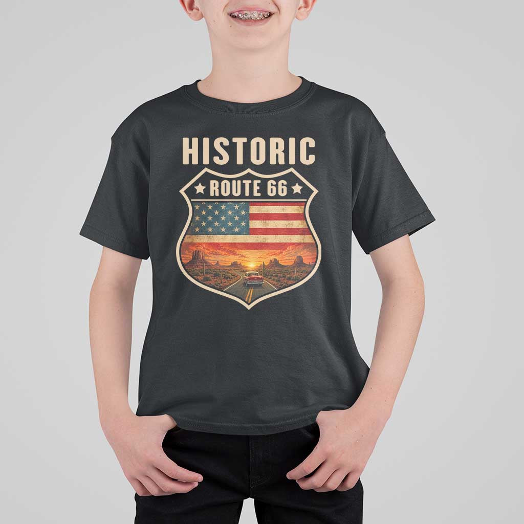Historic Highway 66 T Shirt For Kid Vintage American Road Sign Americana Road Trip