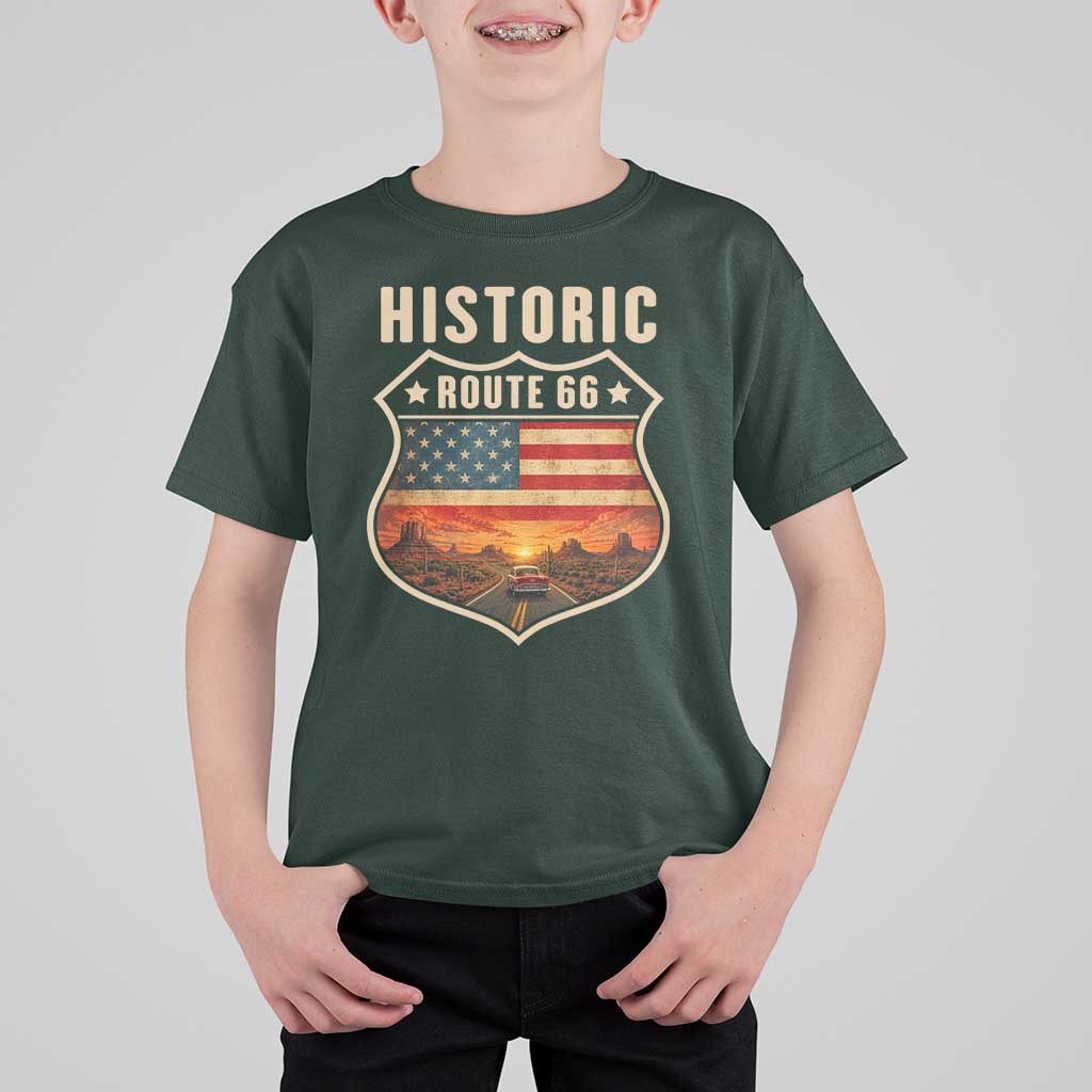 Historic Highway 66 T Shirt For Kid Vintage American Road Sign Americana Road Trip