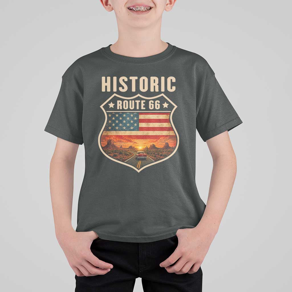 Historic Highway 66 T Shirt For Kid Vintage American Road Sign Americana Road Trip