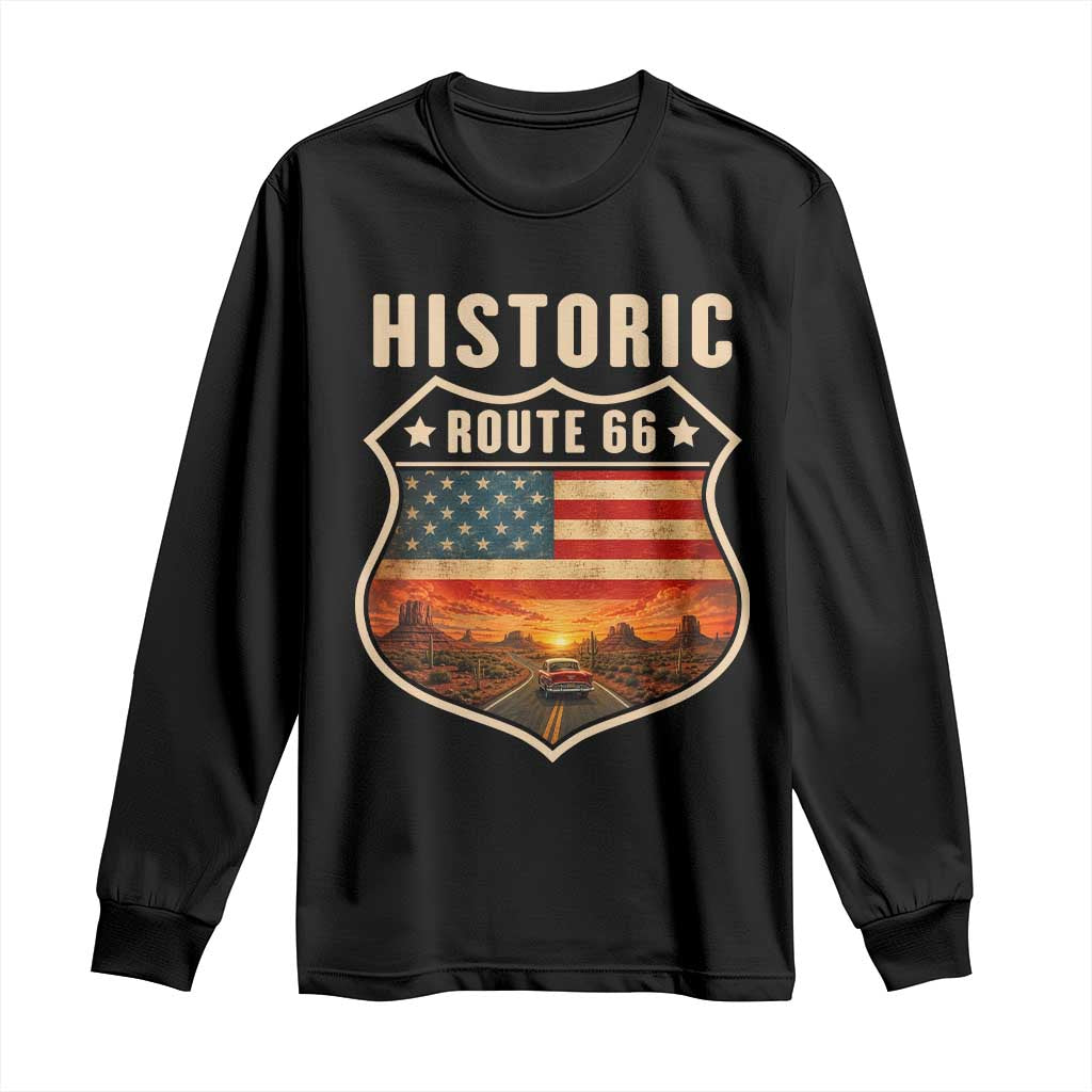 Historic Highway 66 Long Sleeve Shirt Vintage American Road Sign Americana Road Trip