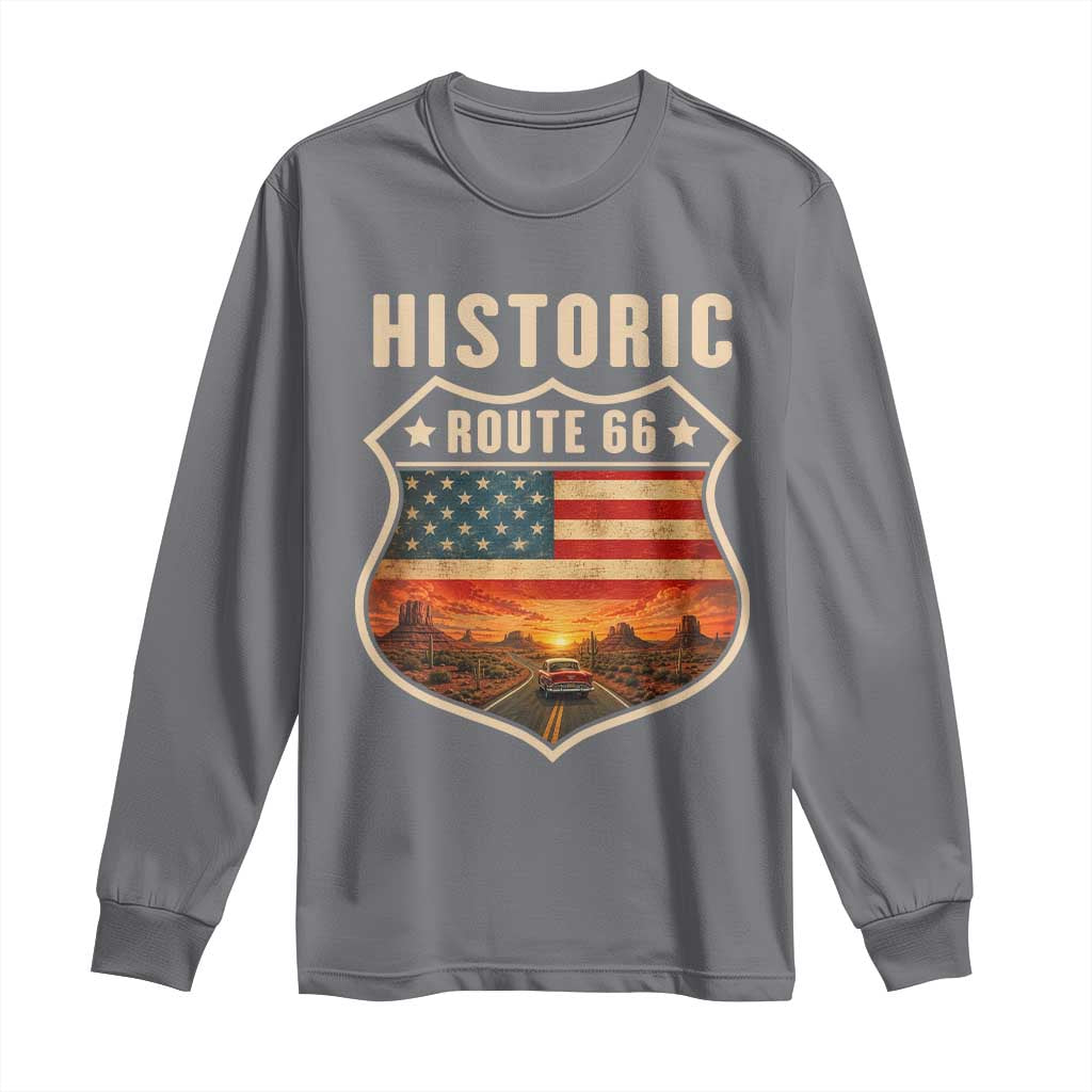 Historic Highway 66 Long Sleeve Shirt Vintage American Road Sign Americana Road Trip