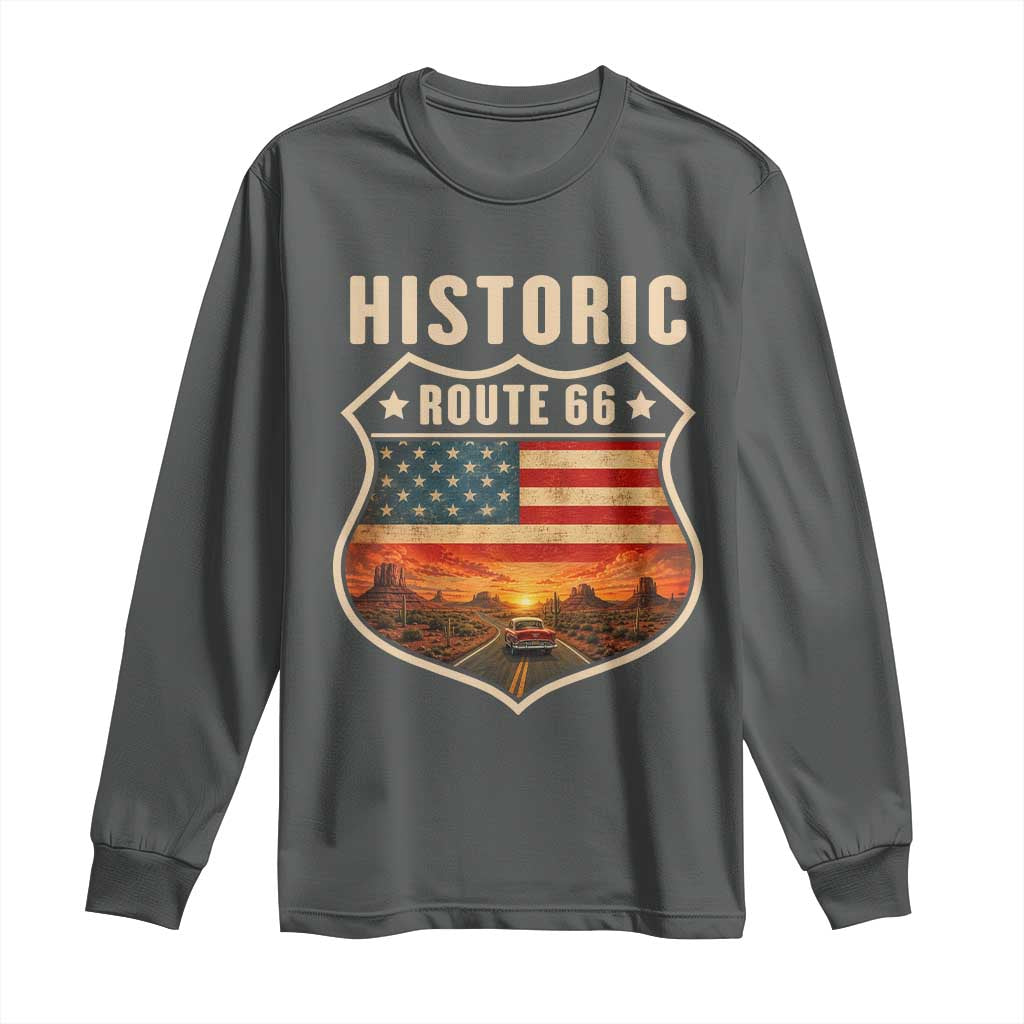 Historic Highway 66 Long Sleeve Shirt Vintage American Road Sign Americana Road Trip