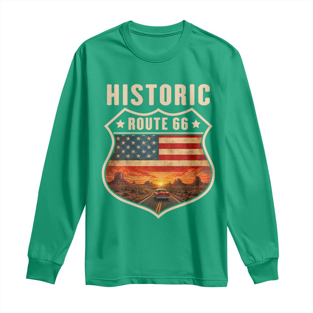 Historic Highway 66 Long Sleeve Shirt Vintage American Road Sign Americana Road Trip