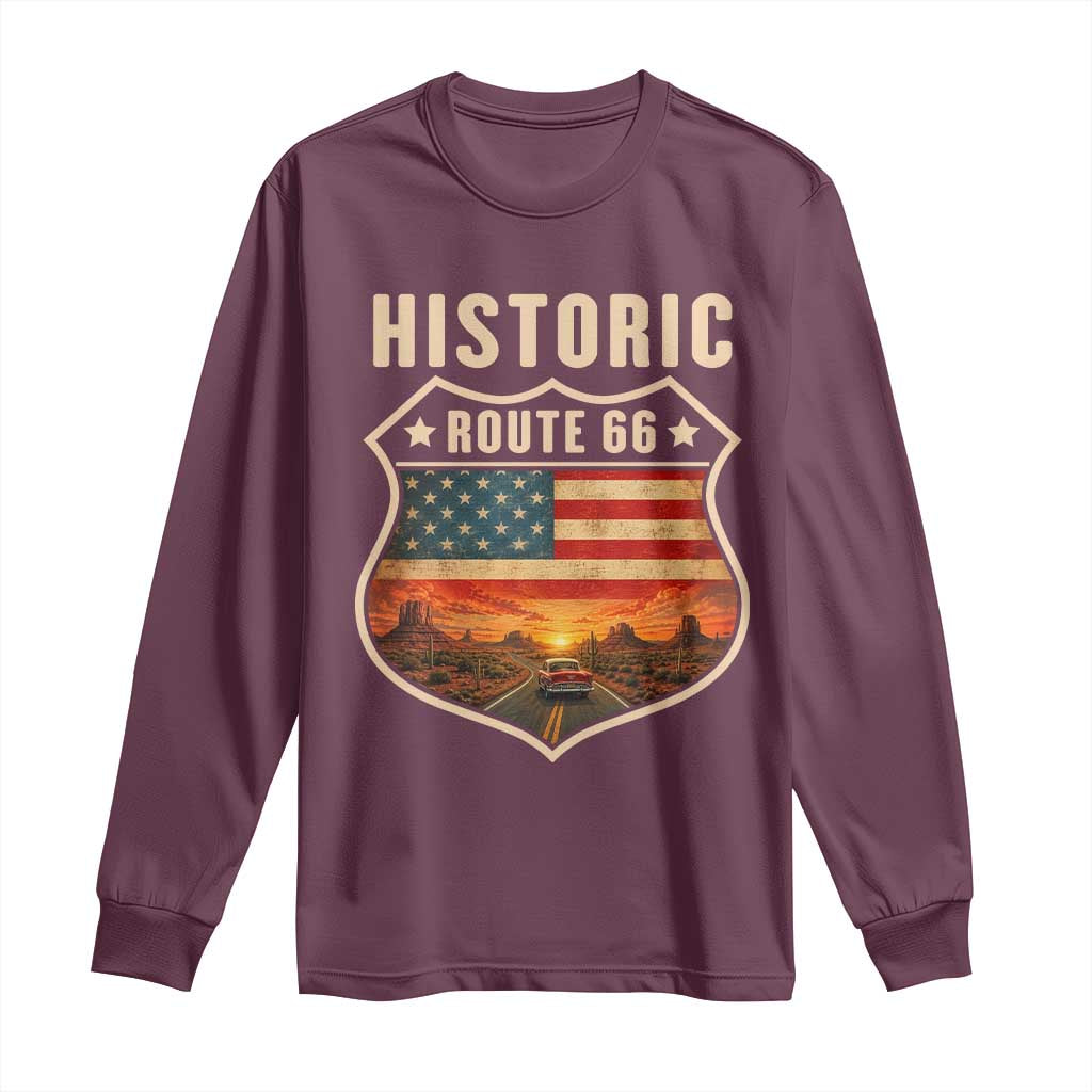 Historic Highway 66 Long Sleeve Shirt Vintage American Road Sign Americana Road Trip