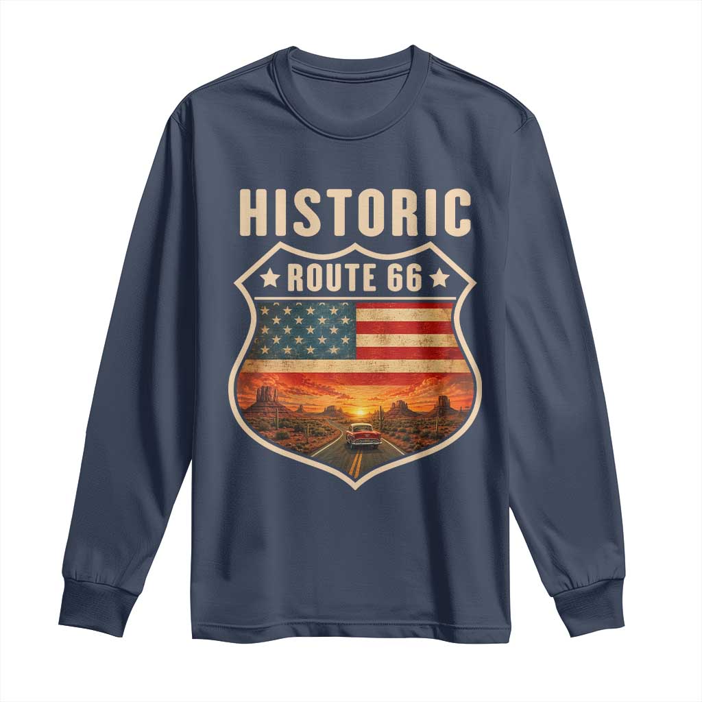 Historic Highway 66 Long Sleeve Shirt Vintage American Road Sign Americana Road Trip