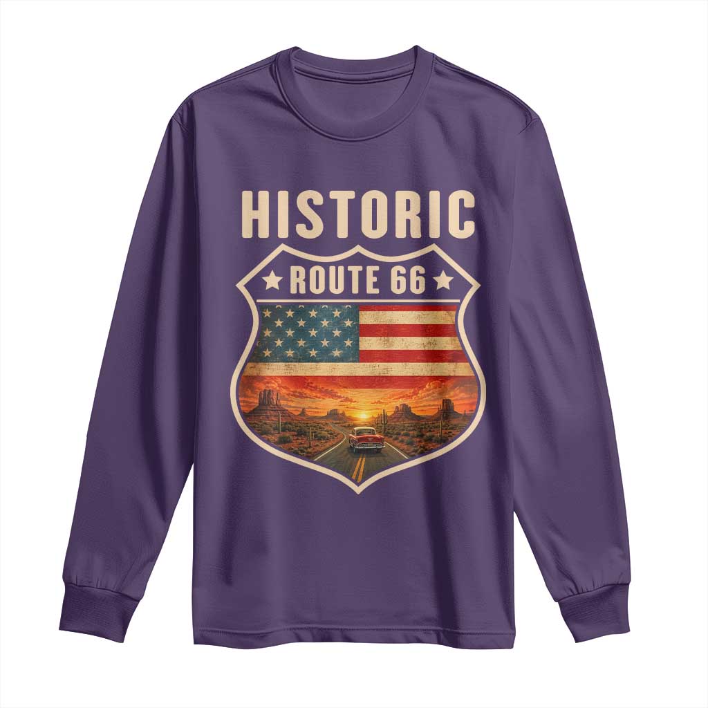 Historic Highway 66 Long Sleeve Shirt Vintage American Road Sign Americana Road Trip