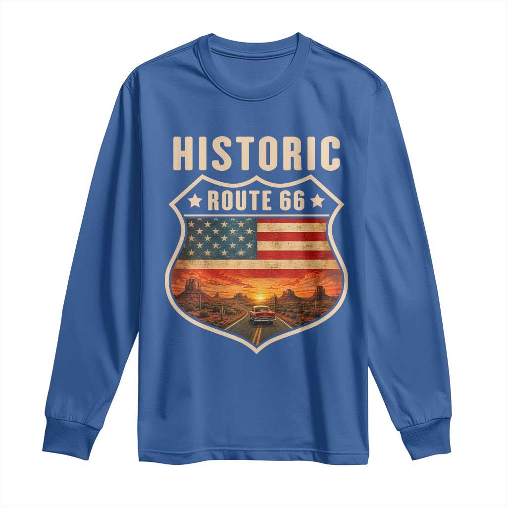 Historic Highway 66 Long Sleeve Shirt Vintage American Road Sign Americana Road Trip