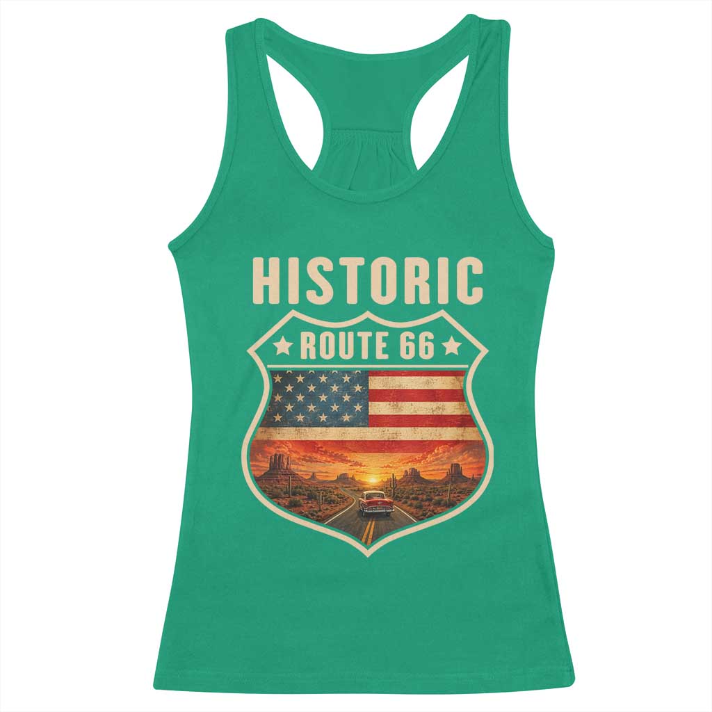Historic Highway 66 Racerback Tank Top Vintage American Road Sign Americana Road Trip