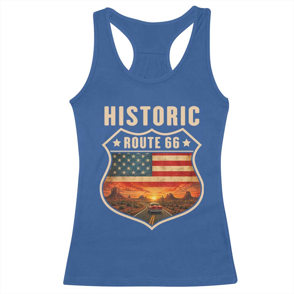 Historic Highway 66 Racerback Tank Top Vintage American Road Sign Americana Road Trip