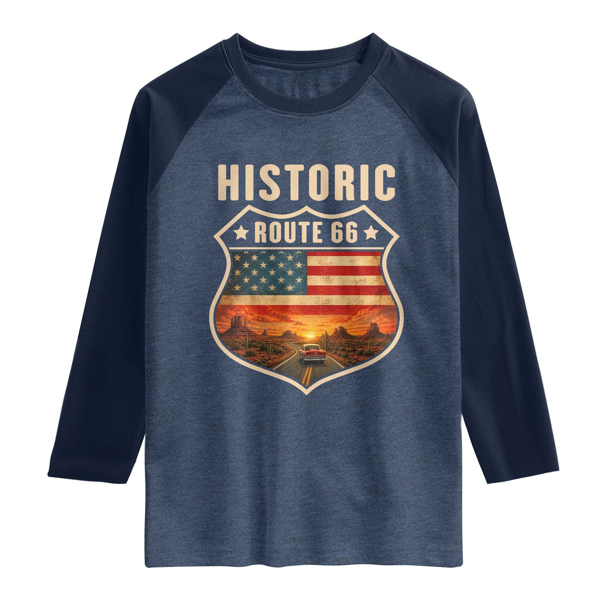 Historic Highway 66 Raglan Shirt Vintage American Road Sign Americana Road Trip