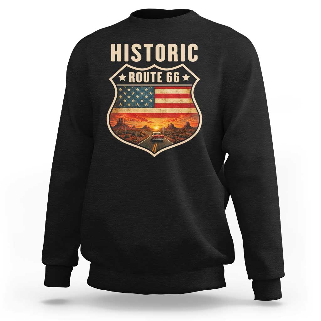 Historic Highway 66 Sweatshirt Vintage American Road Sign Americana Road Trip