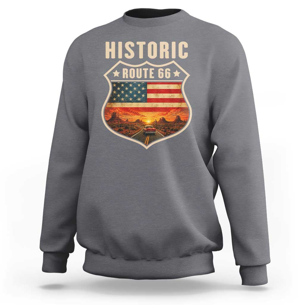 Historic Highway 66 Sweatshirt Vintage American Road Sign Americana Road Trip