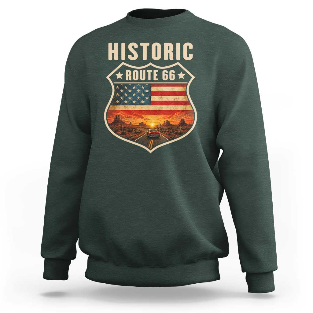 Historic Highway 66 Sweatshirt Vintage American Road Sign Americana Road Trip