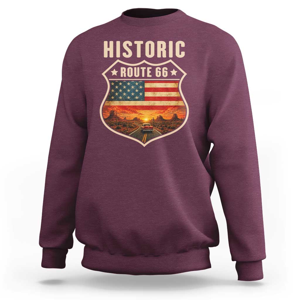 Historic Highway 66 Sweatshirt Vintage American Road Sign Americana Road Trip