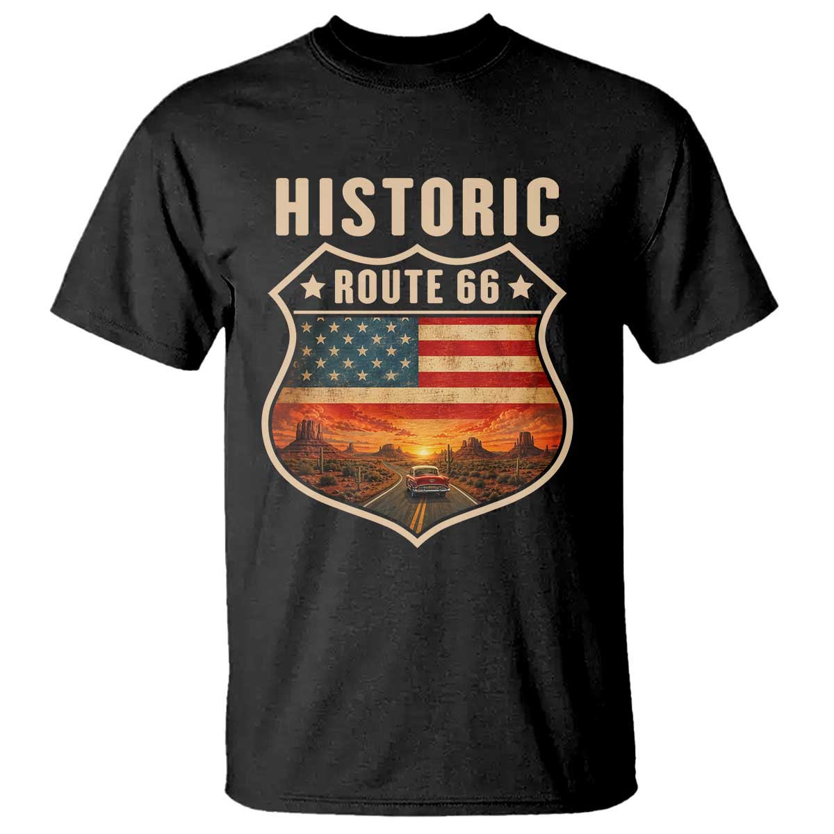 Historic Highway 66 T Shirt Vintage American Road Sign Americana Road Trip