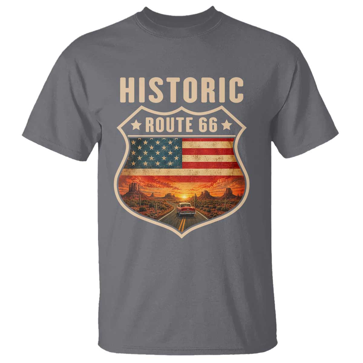 Historic Highway 66 T Shirt Vintage American Road Sign Americana Road Trip