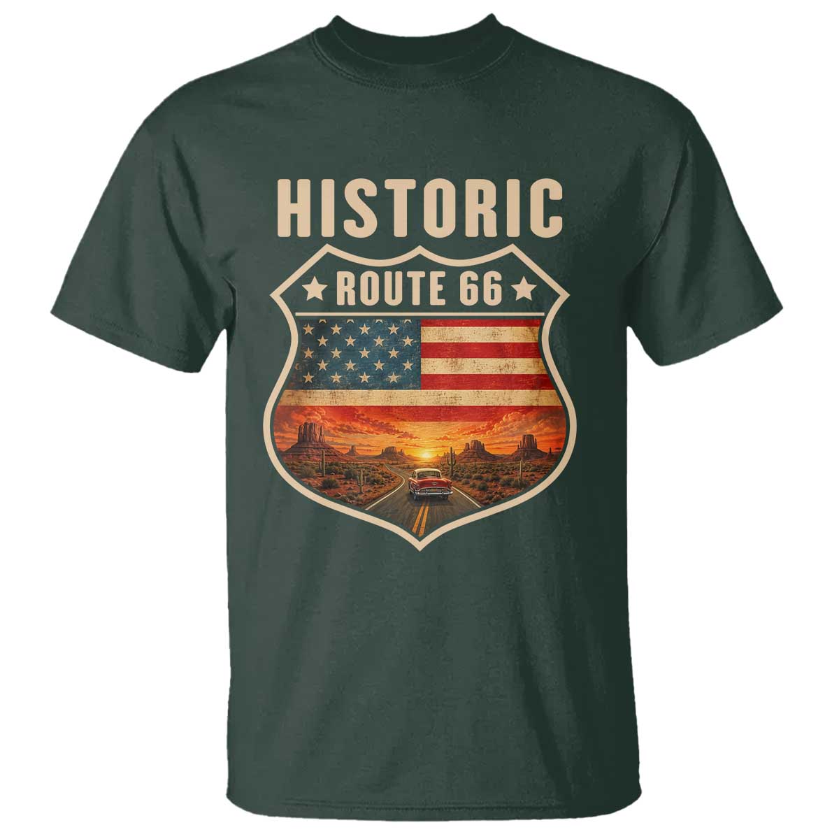 Historic Highway 66 T Shirt Vintage American Road Sign Americana Road Trip