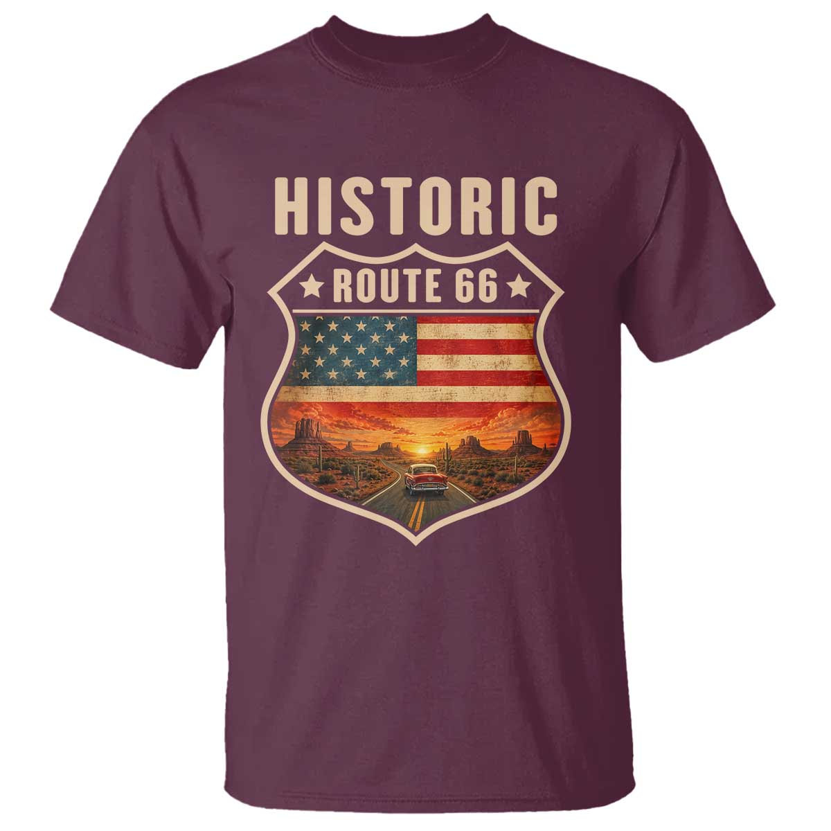Historic Highway 66 T Shirt Vintage American Road Sign Americana Road Trip