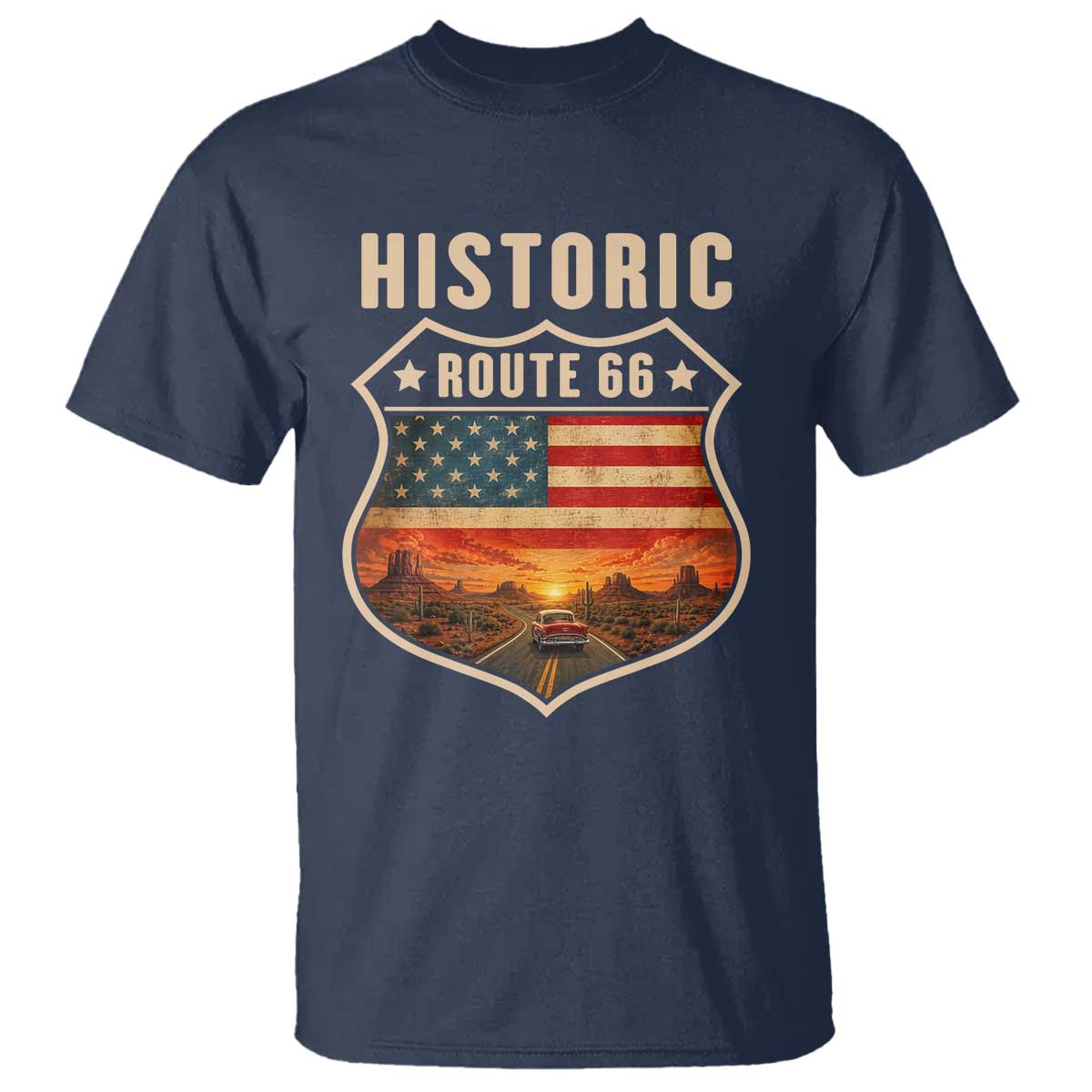 Historic Highway 66 T Shirt Vintage American Road Sign Americana Road Trip