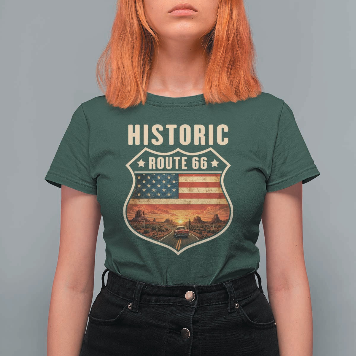 Historic Highway 66 T Shirt For Women Vintage American Road Sign Americana Road Trip