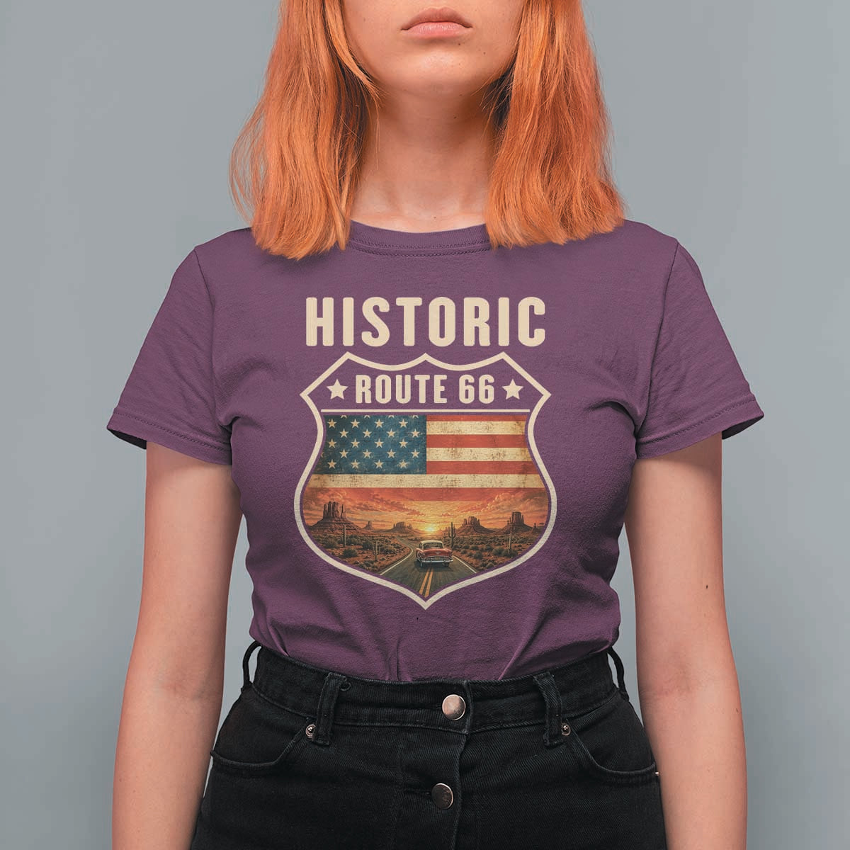 Historic Highway 66 T Shirt For Women Vintage American Road Sign Americana Road Trip
