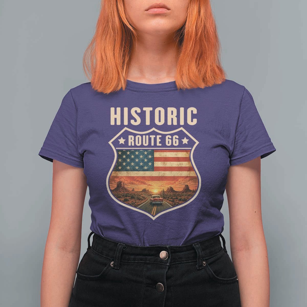 Historic Highway 66 T Shirt For Women Vintage American Road Sign Americana Road Trip