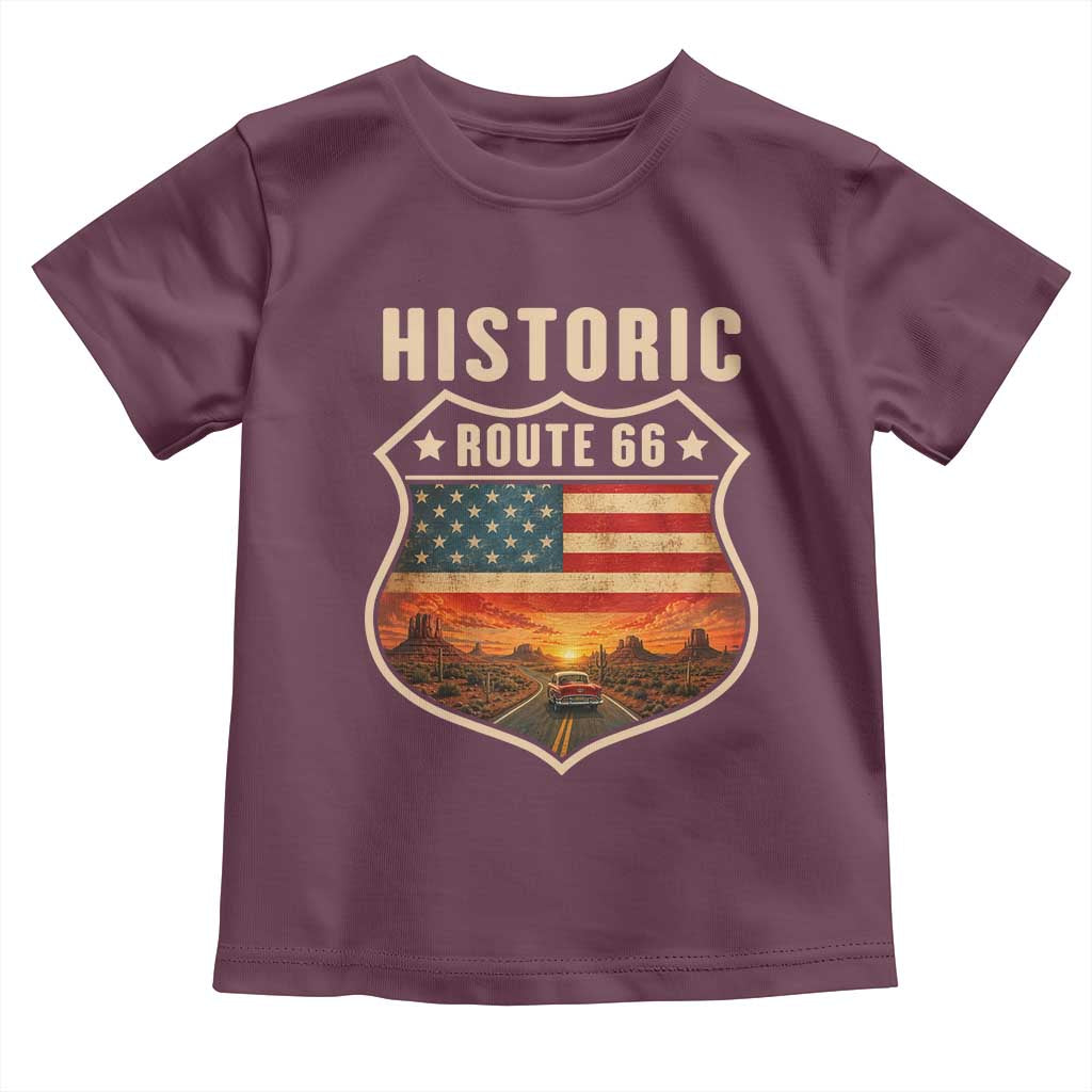 Historic Highway 66 Toddler T Shirt Vintage American Road Sign Americana Road Trip