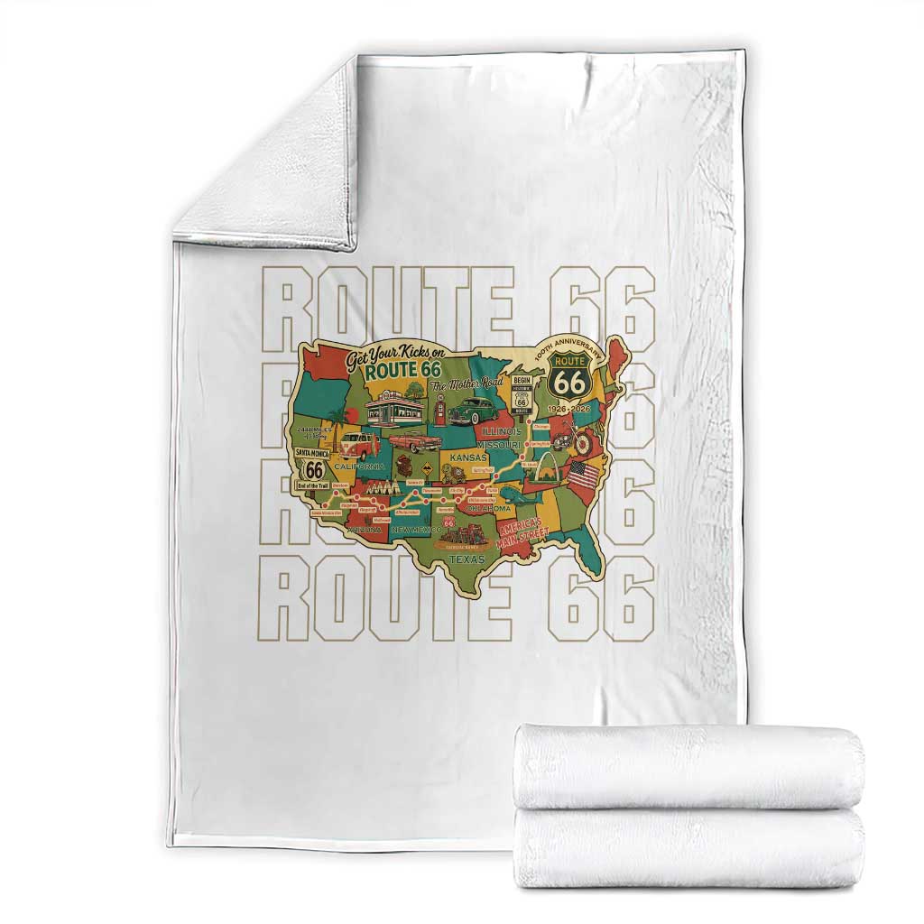 Highway 66 Travel Map 100th Anniversary 1926-2026 Throw Blanket Vintage Americana Centennial Road Trip Souvenir