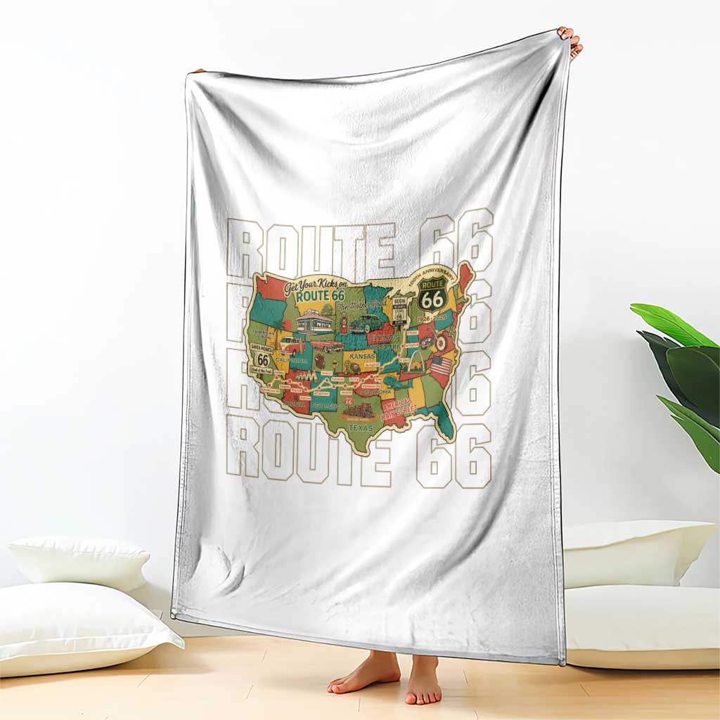 Highway 66 Travel Map 100th Anniversary 1926-2026 Throw Blanket Vintage Americana Centennial Road Trip Souvenir