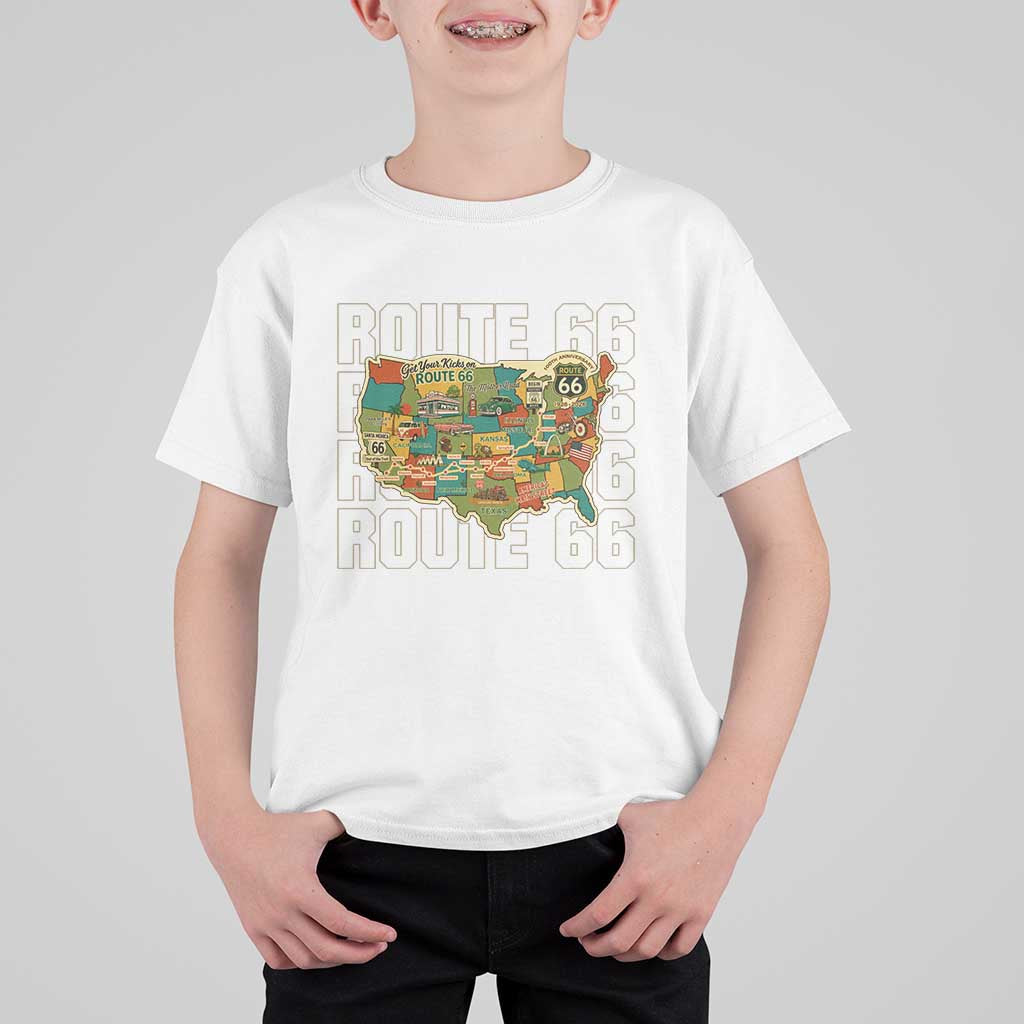 Highway 66 Travel Map 100th Anniversary 1926-2026 T Shirt For Kid Vintage Americana Centennial Road Trip Souvenir