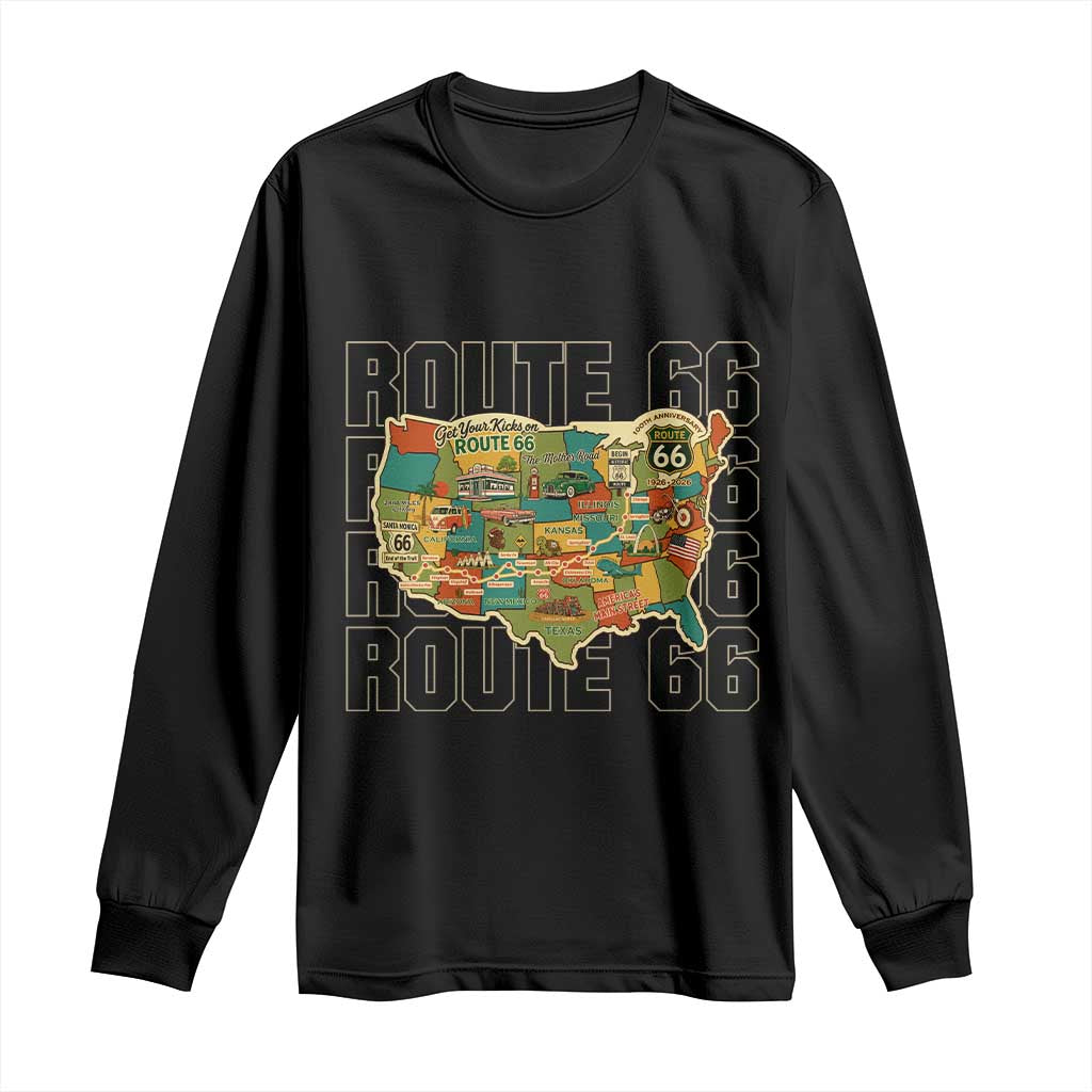 Highway 66 Travel Map 100th Anniversary 1926-2026 Long Sleeve Shirt Vintage Americana Centennial Road Trip Souvenir