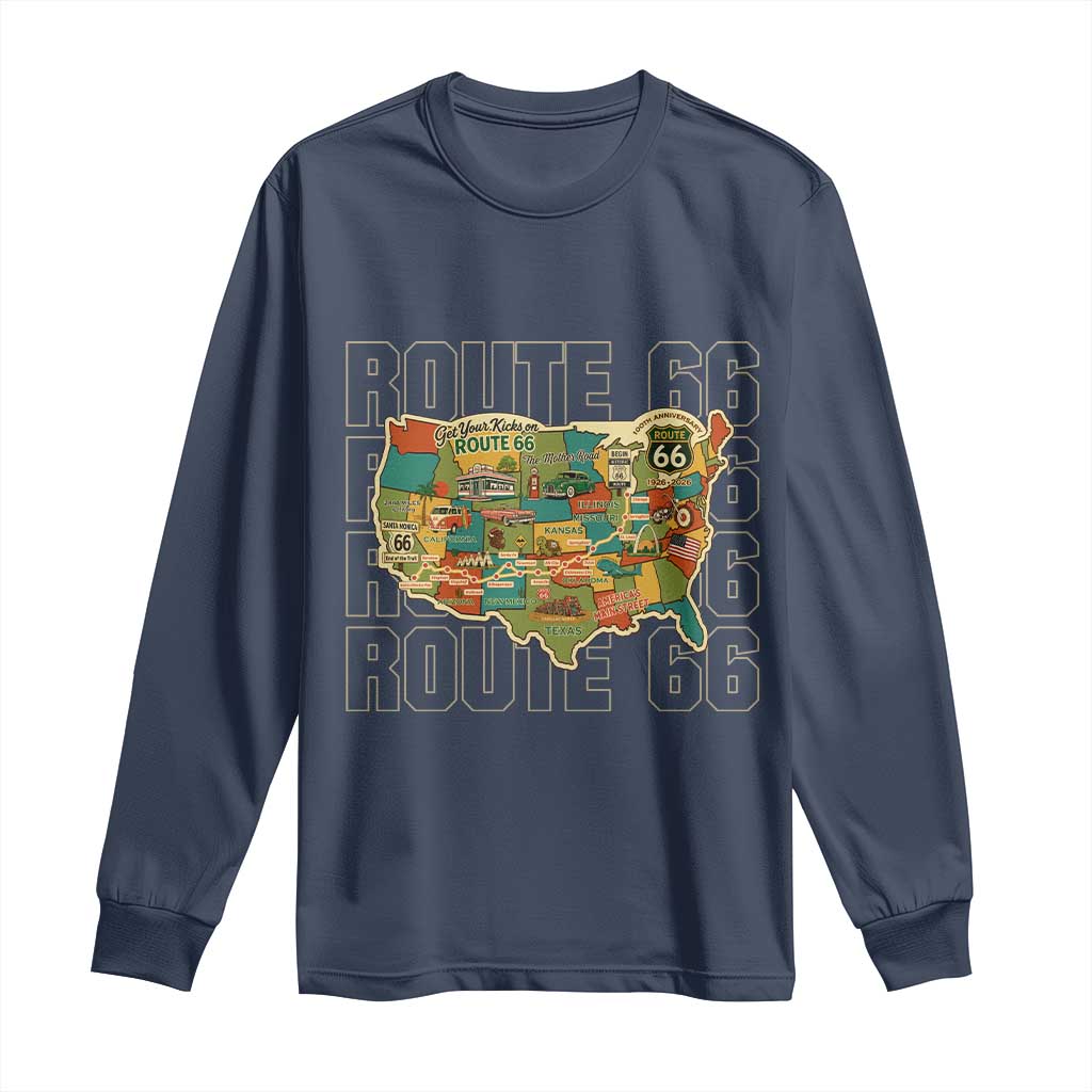Highway 66 Travel Map 100th Anniversary 1926-2026 Long Sleeve Shirt Vintage Americana Centennial Road Trip Souvenir