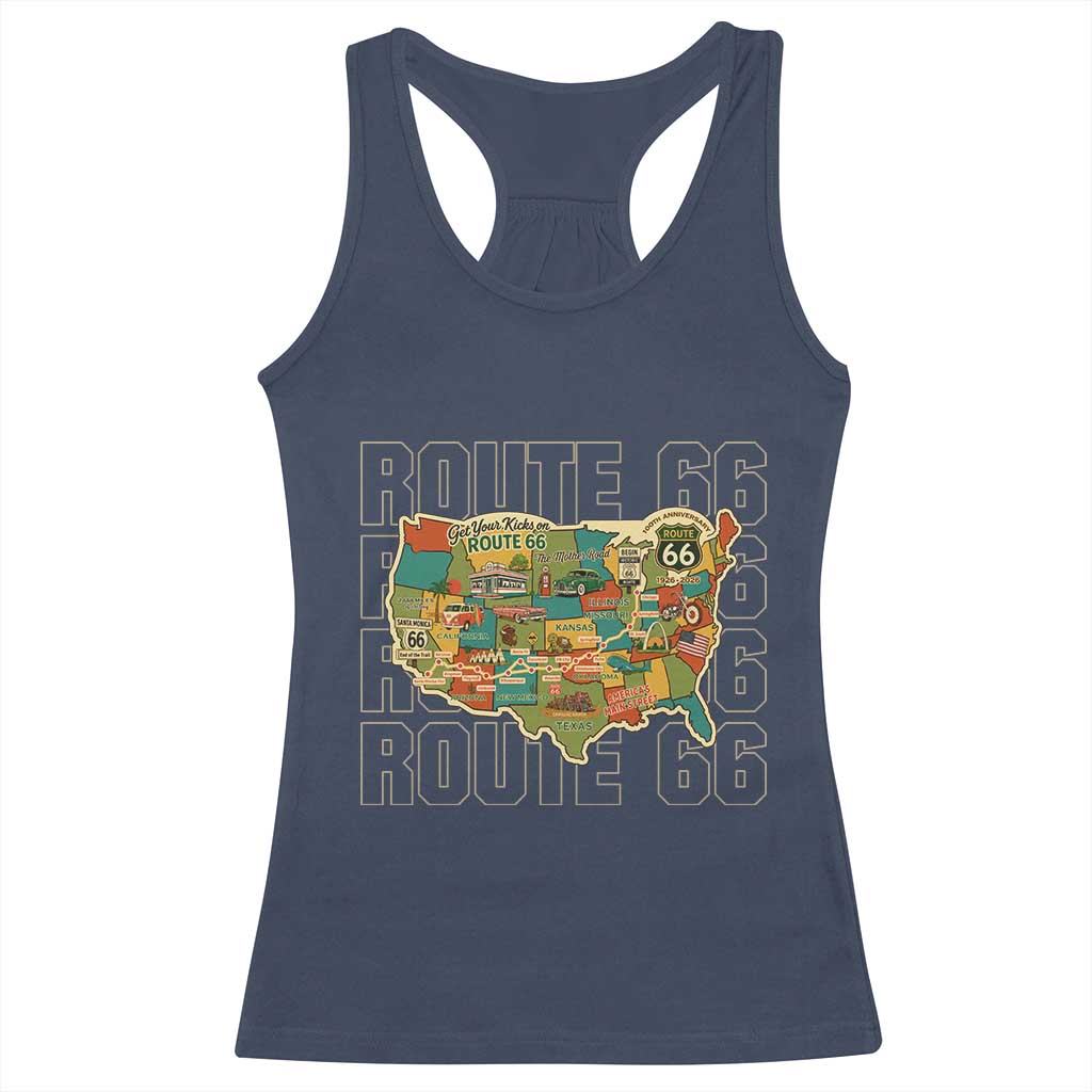 Highway 66 Travel Map 100th Anniversary 1926-2026 Racerback Tank Top Vintage Americana Centennial Road Trip Souvenir
