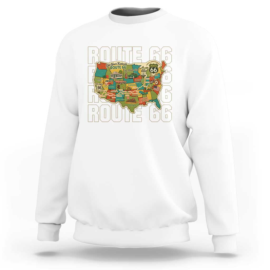 Highway 66 Travel Map 100th Anniversary 1926-2026 Sweatshirt Vintage Americana Centennial Road Trip Souvenir