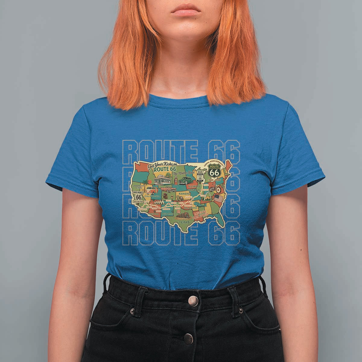 Highway 66 Travel Map 100th Anniversary 1926-2026 T Shirt For Women Vintage Americana Centennial Road Trip Souvenir