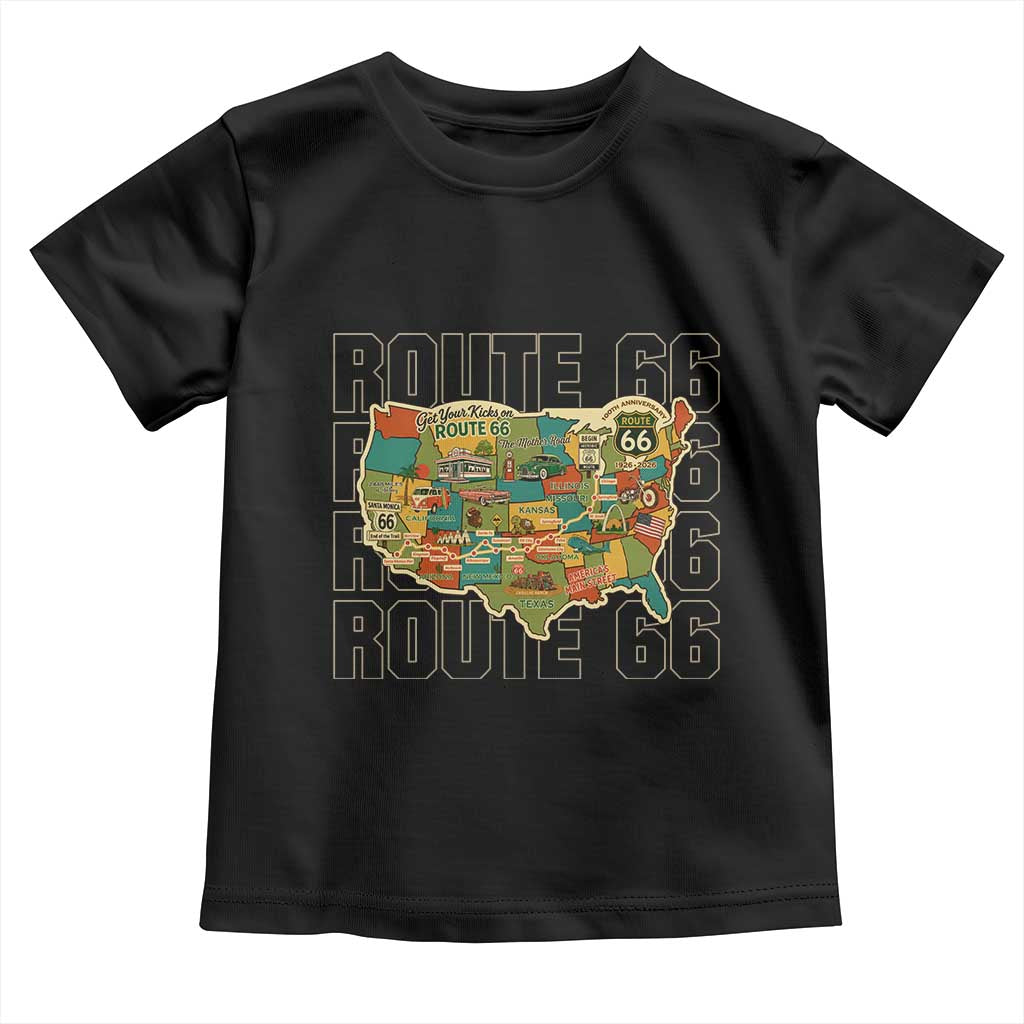 Highway 66 Travel Map 100th Anniversary 1926-2026 Toddler T Shirt Vintage Americana Centennial Road Trip Souvenir