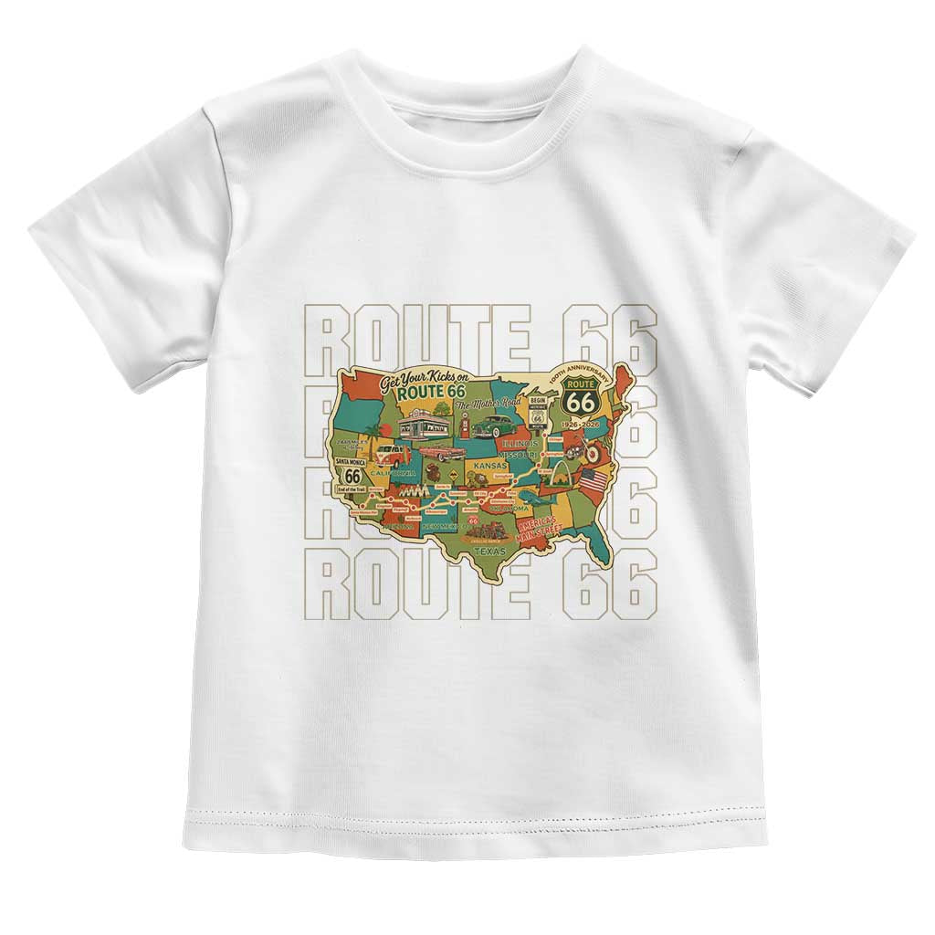 Highway 66 Travel Map 100th Anniversary 1926-2026 Toddler T Shirt Vintage Americana Centennial Road Trip Souvenir