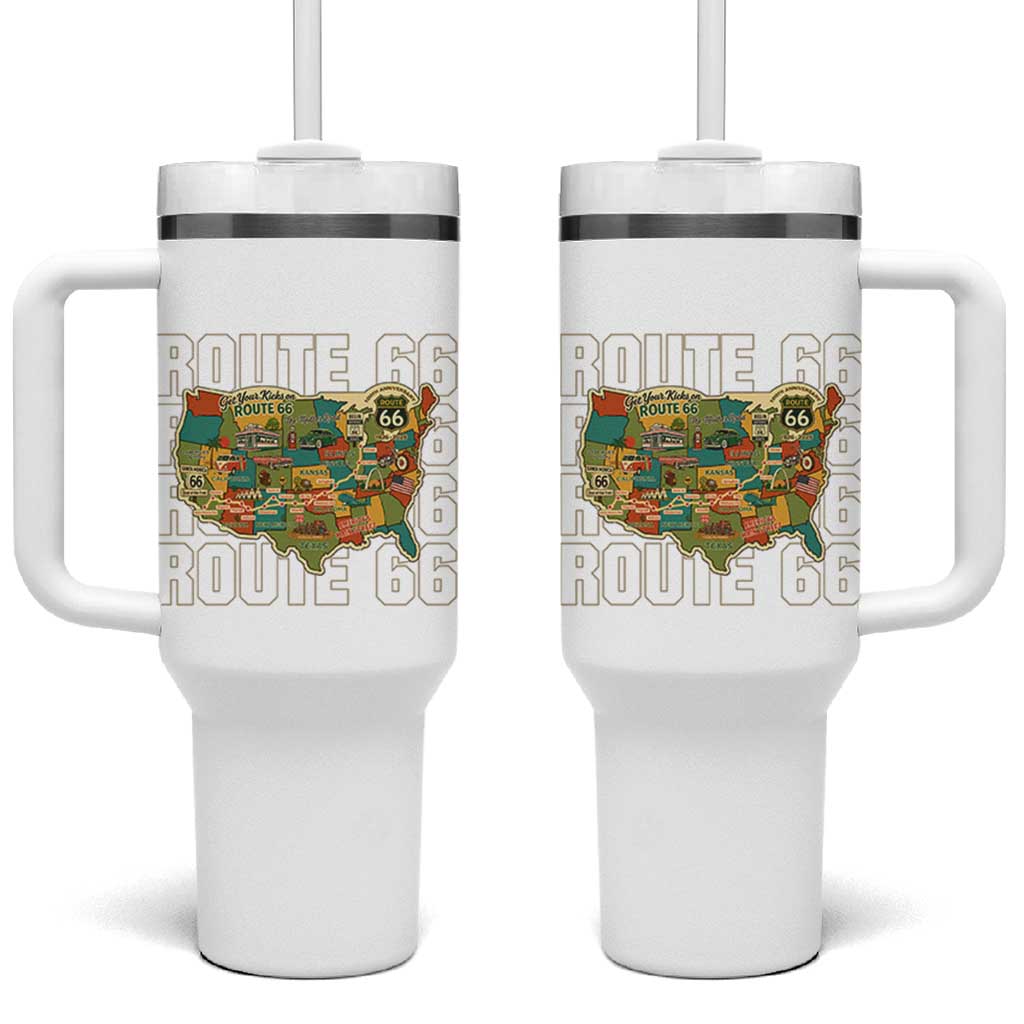 Highway 66 Travel Map 100th Anniversary 1926-2026 Tumbler With Handle Vintage Americana Centennial Road Trip Souvenir