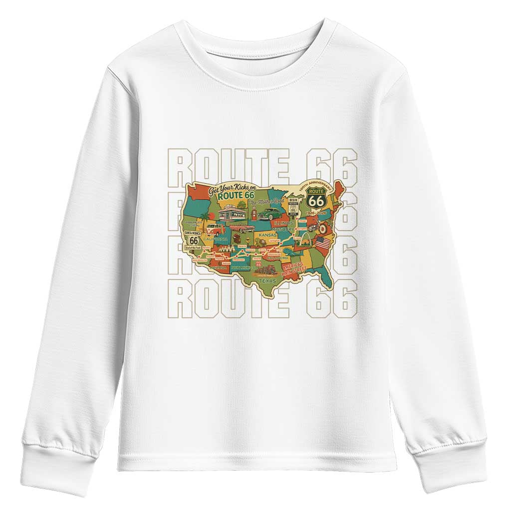 Highway 66 Travel Map 100th Anniversary 1926-2026 Youth Sweatshirt Vintage Americana Centennial Road Trip Souvenir