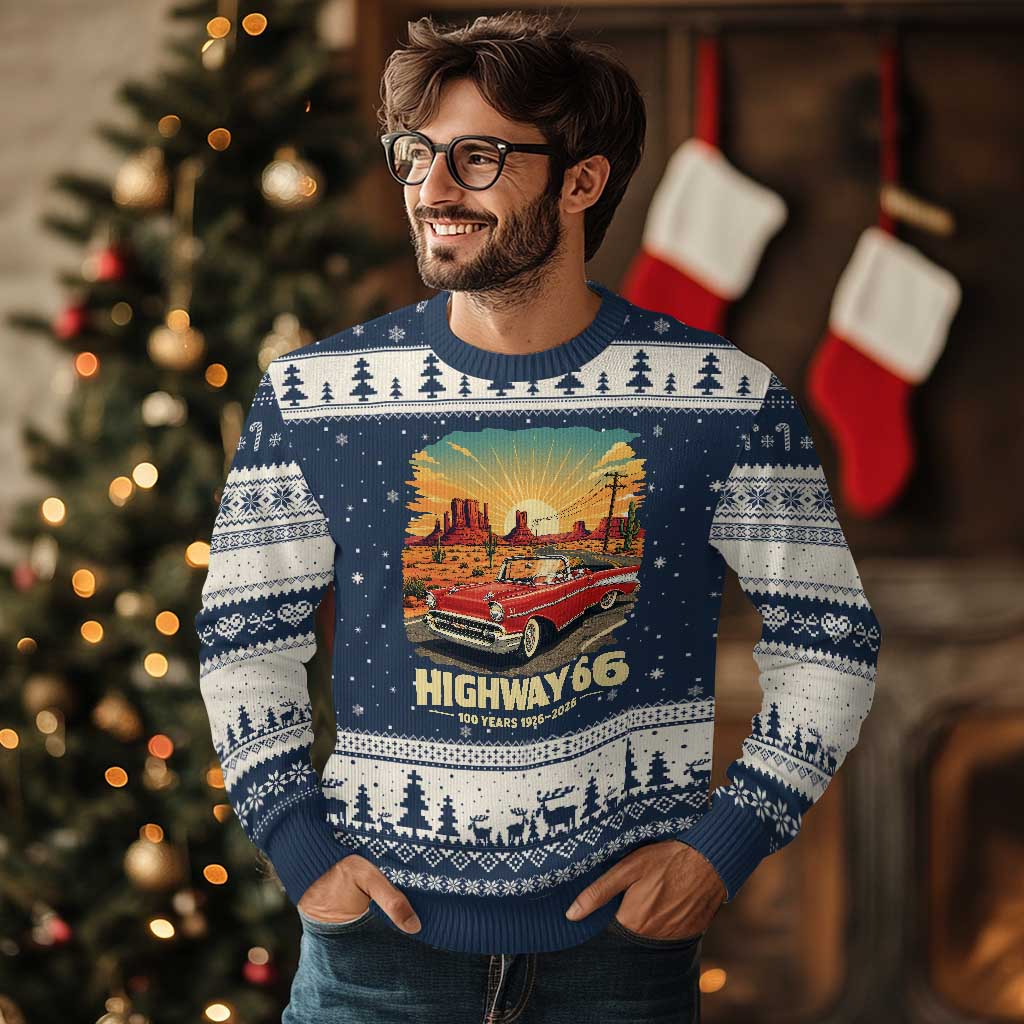 Vintage Highway 66 100th Anniversary Souvenir Ugly Christmas Sweater