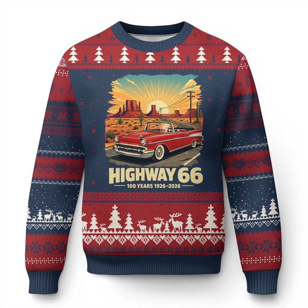 Vintage Highway 66 100th Anniversary Souvenir Ugly Christmas Sweater